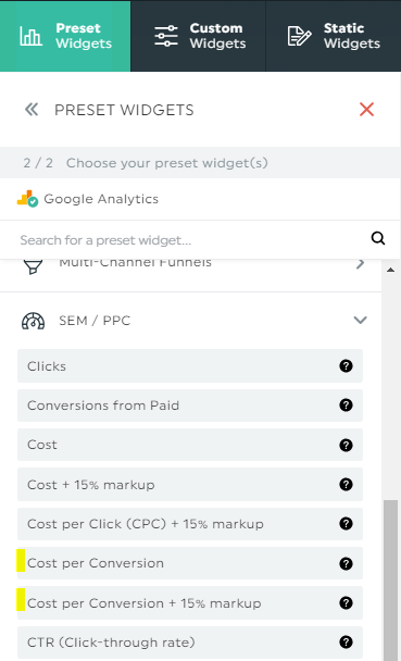 conversions for each google analytics goals