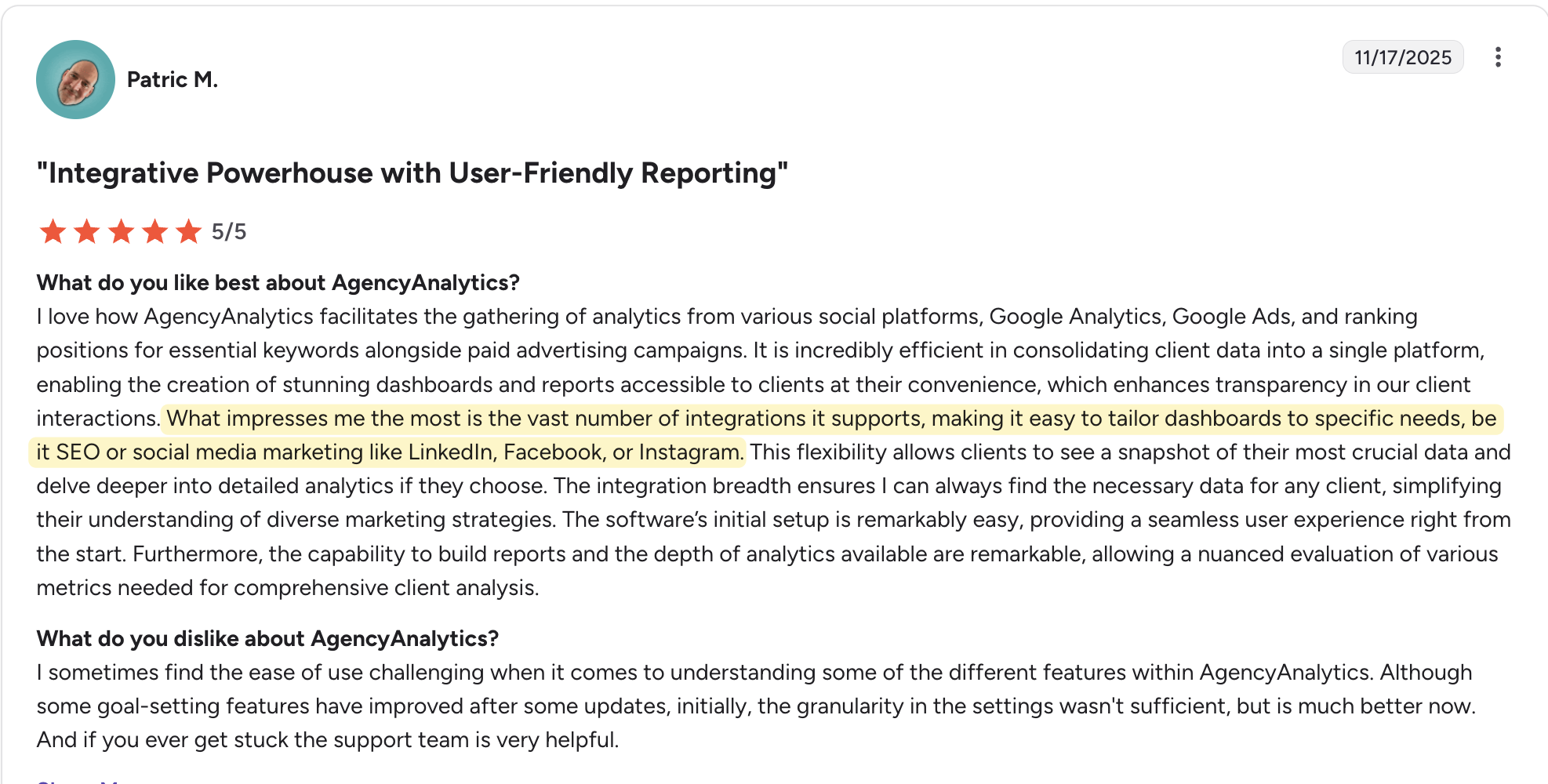 review g2 agency analytics