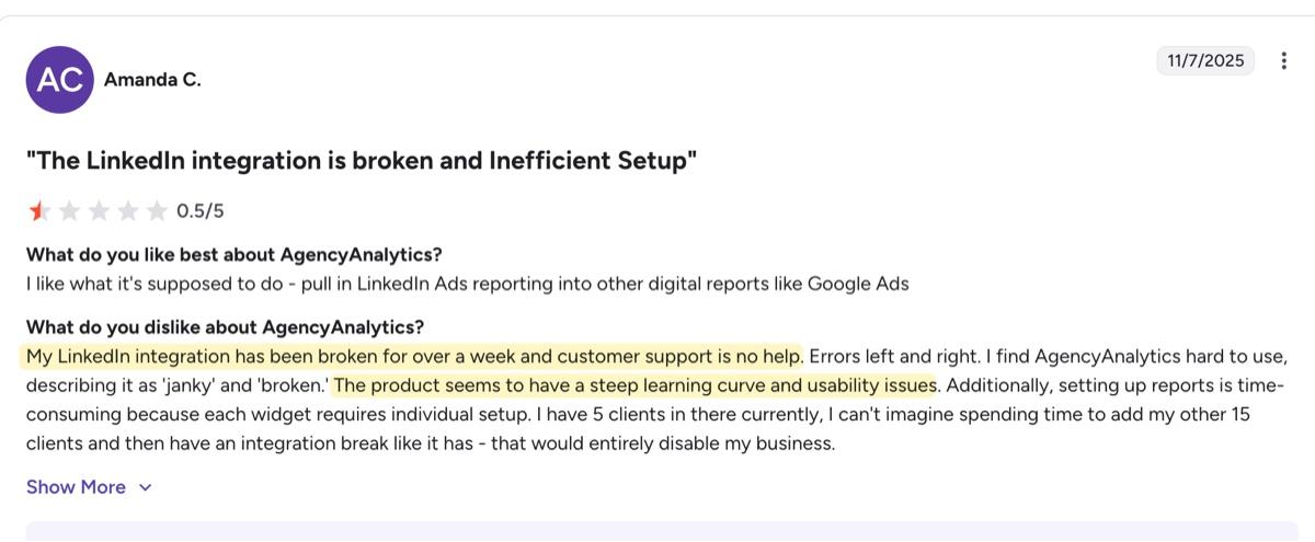 amanda g2 review agency analytics