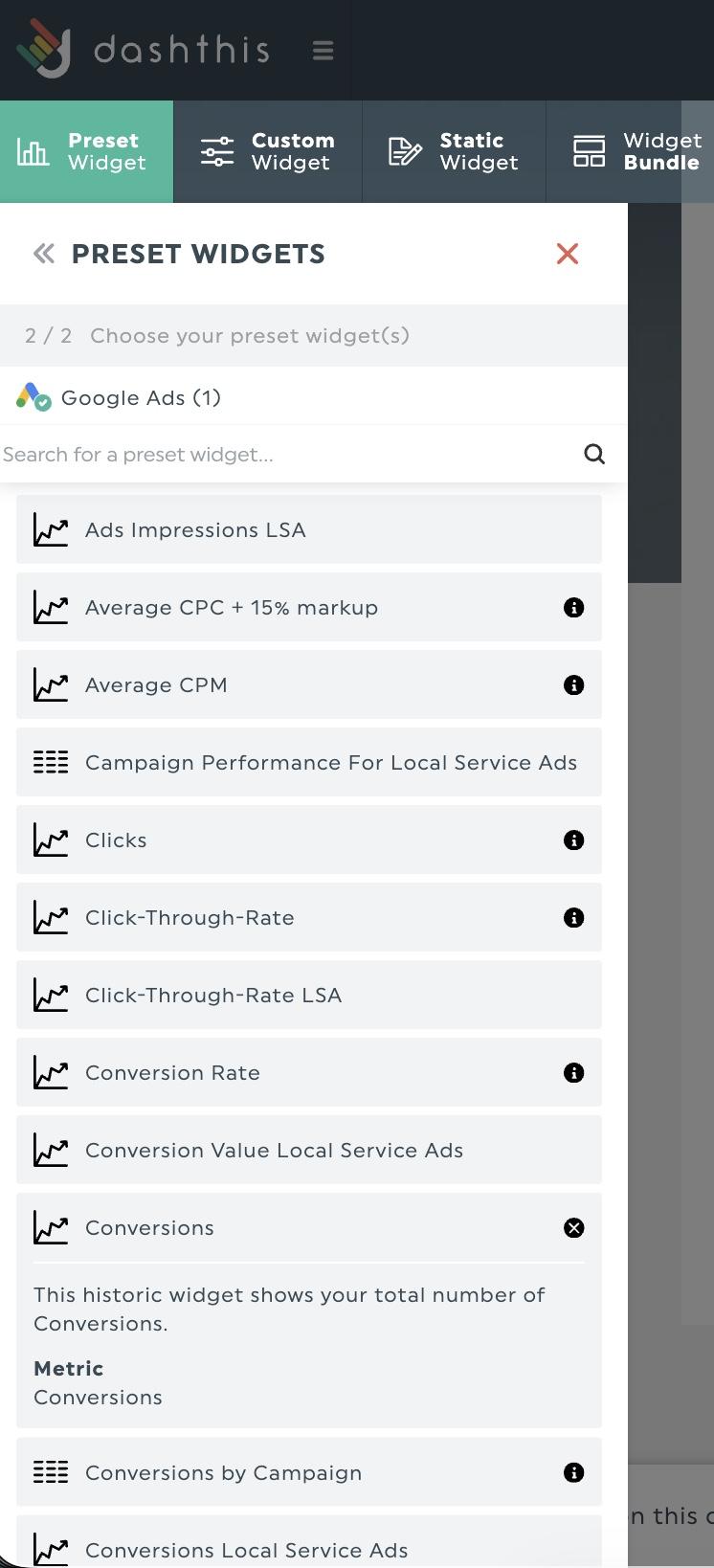 dashthis preset widgets