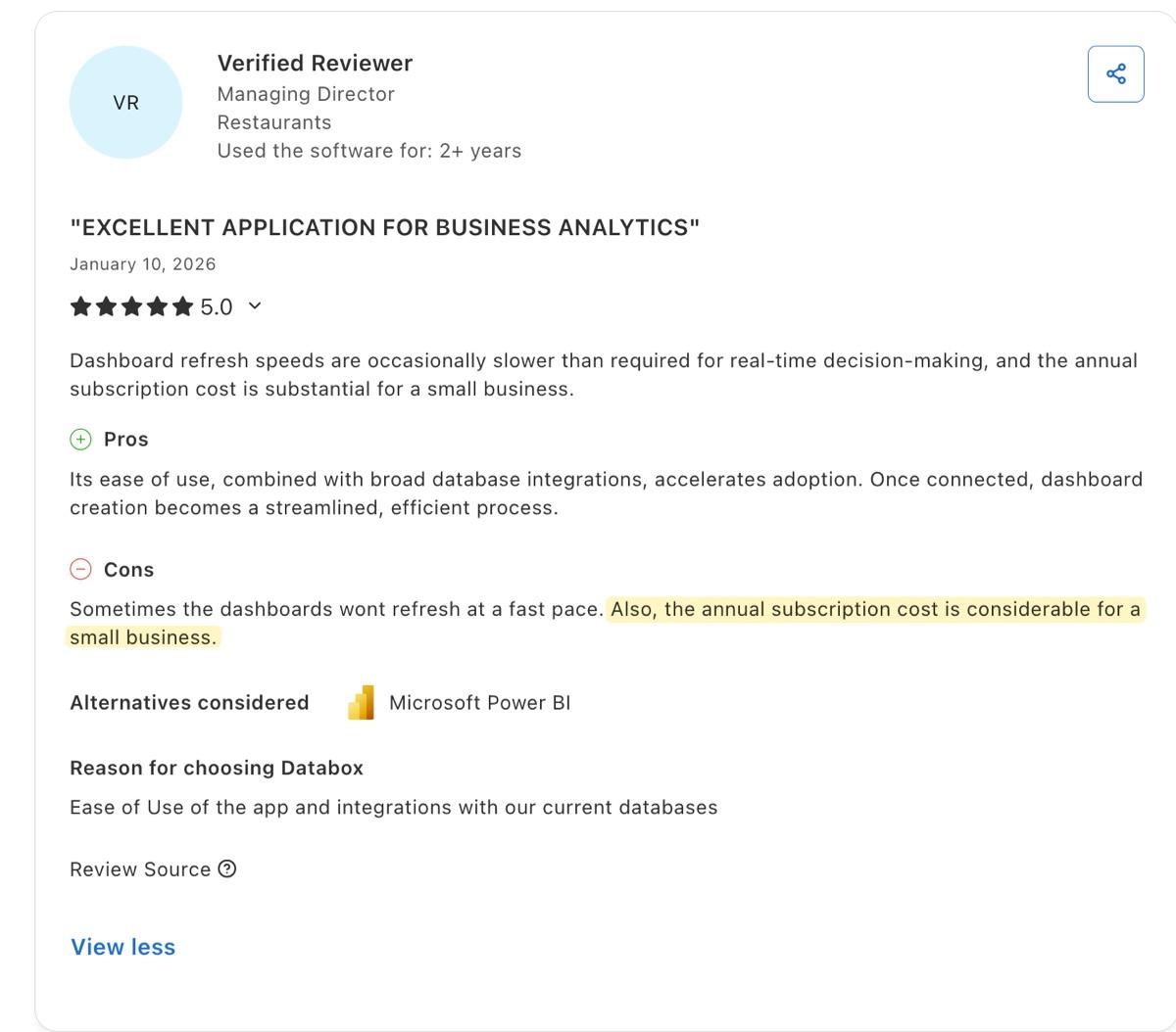 capterra review databox